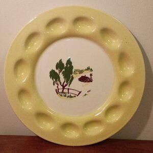 1950s Brock California Pottery Farmhouse Harvest Pattern Deviled Egg Platter-13